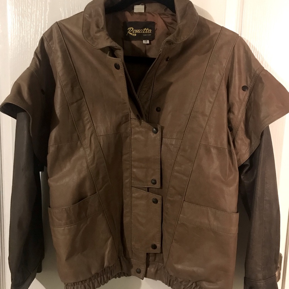Vintage Tan Leather Jacket, Size 12/ L